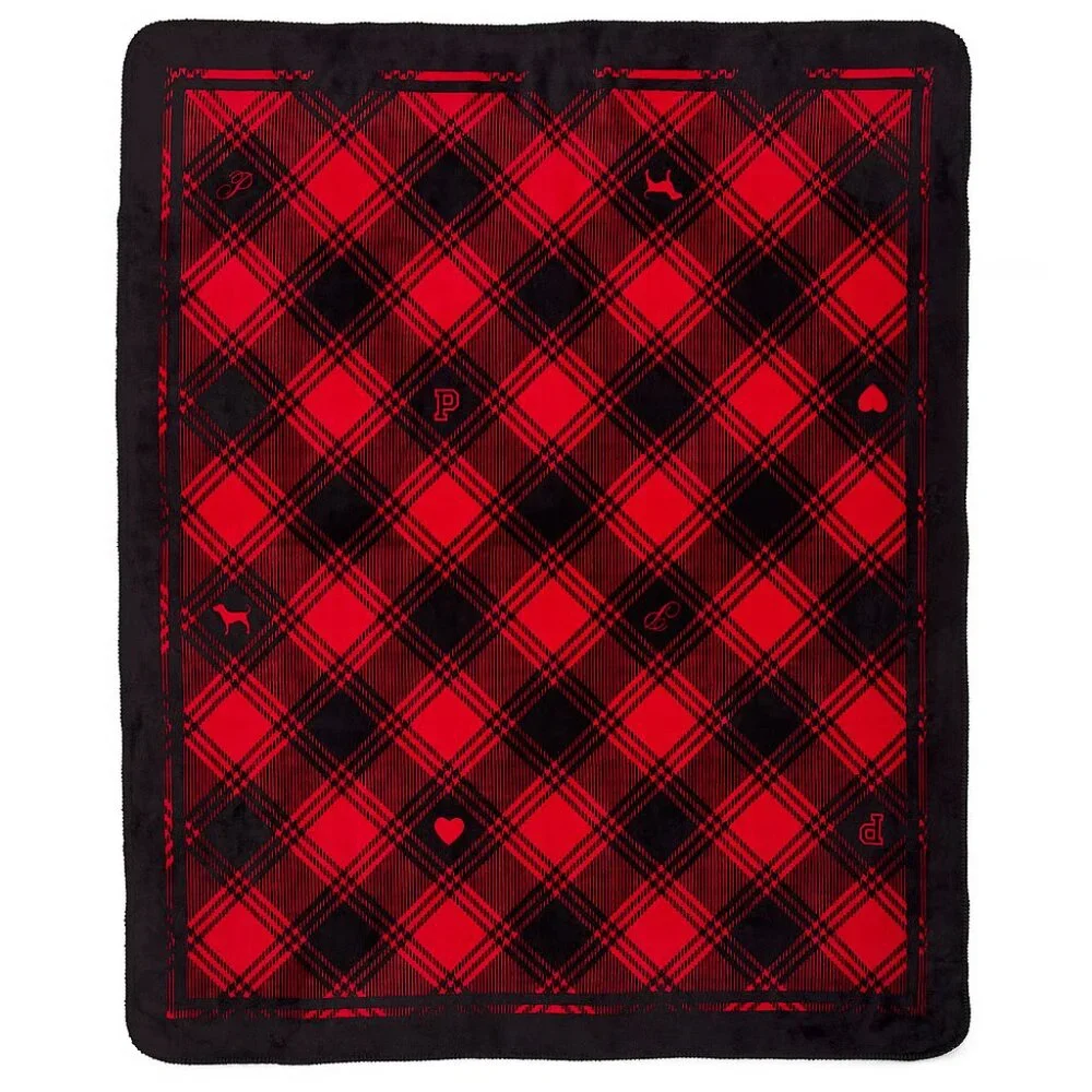 PINK x Victoria's Secret Plush Cozy Blanket in Red/Black NWT